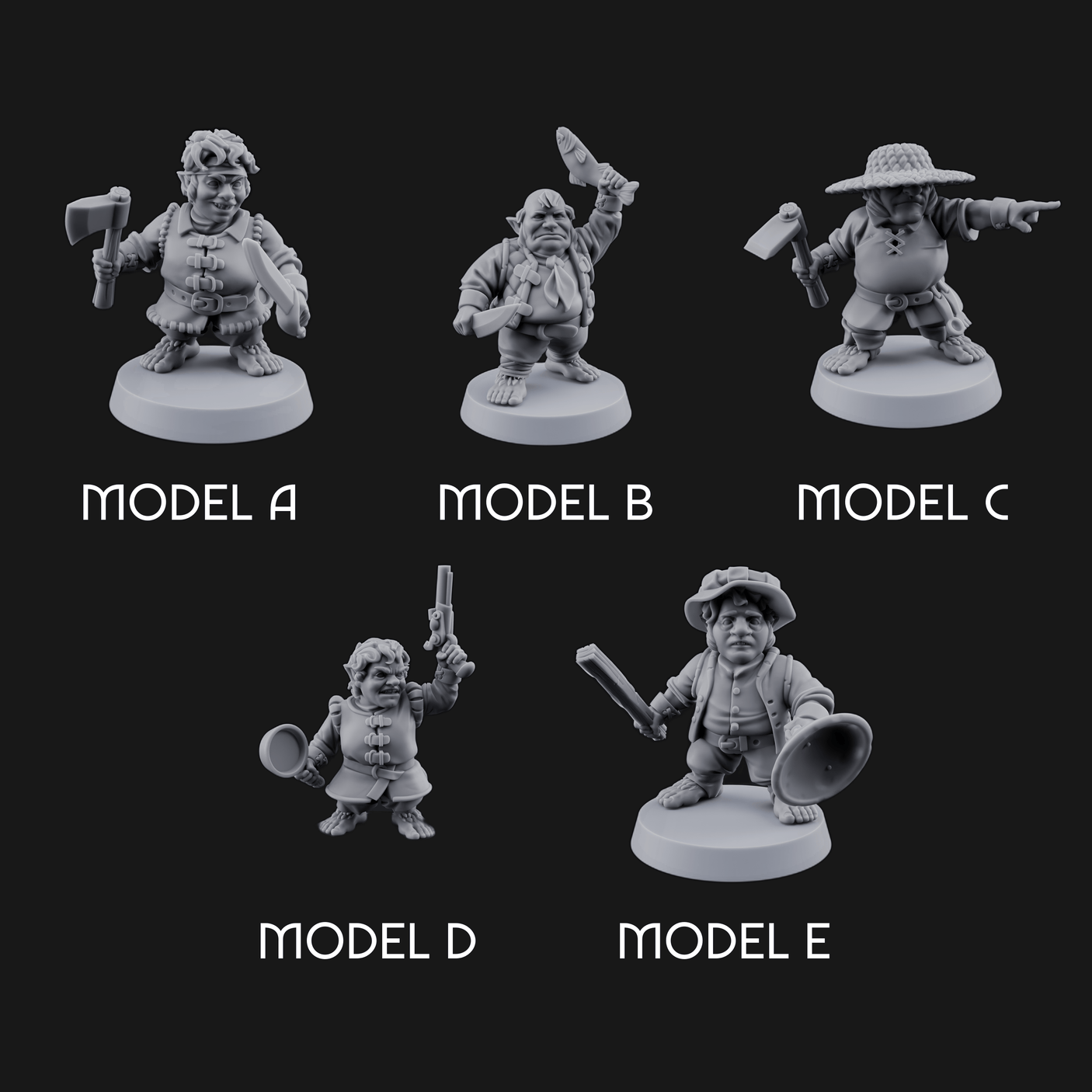 Makeshift Weapons Held High Halfling Militia Miniature for Dungeons and Dragons, Pathfinder or other TTRPGs