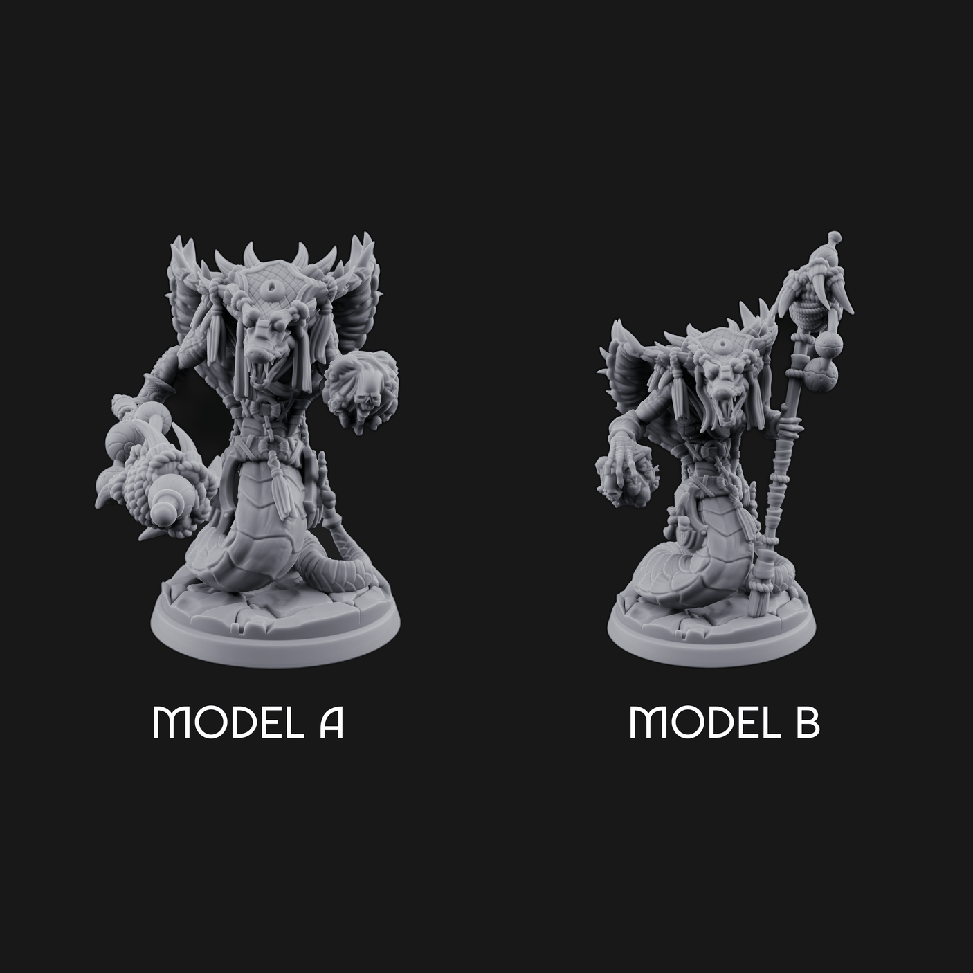 Skulls Dangling Naga Warlocks Miniature for Dungeons and Dragons, Pathfinder or other TTRPGs