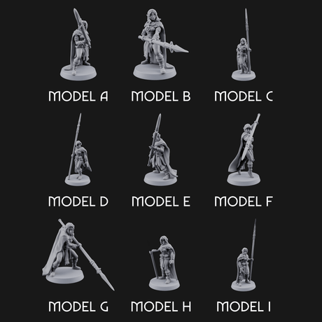 Spear Warden Elf Warriors Miniature for Dungeons and Dragons, Pathfinder or other TTRPGs