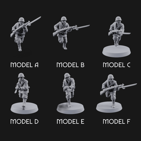 Bayonet Charging World War 2 Japanese Riflemen Miniature for Dungeons and Dragons, Pathfinder or other TTRPGs