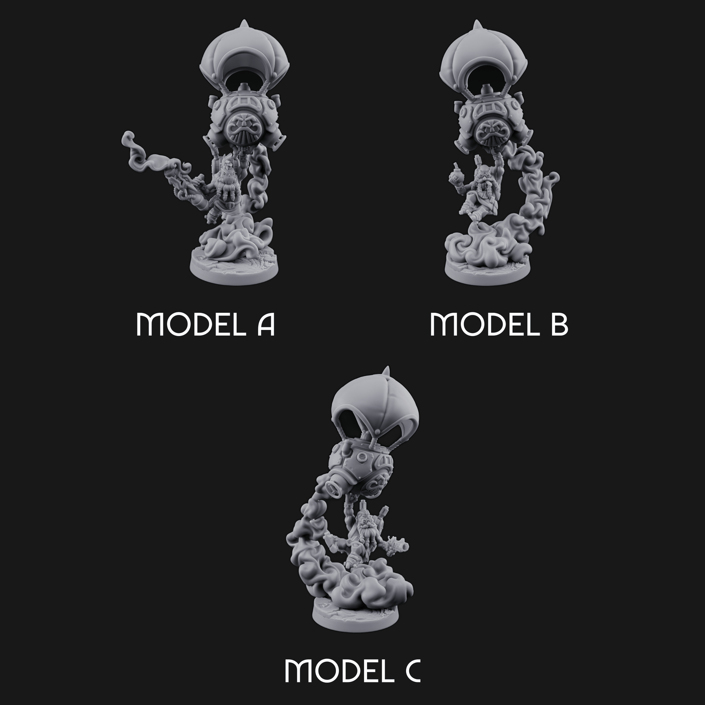 Floating Above Dwarf Bombardiers Miniature for Dungeons and Dragons, Pathfinder or other TTRPGs