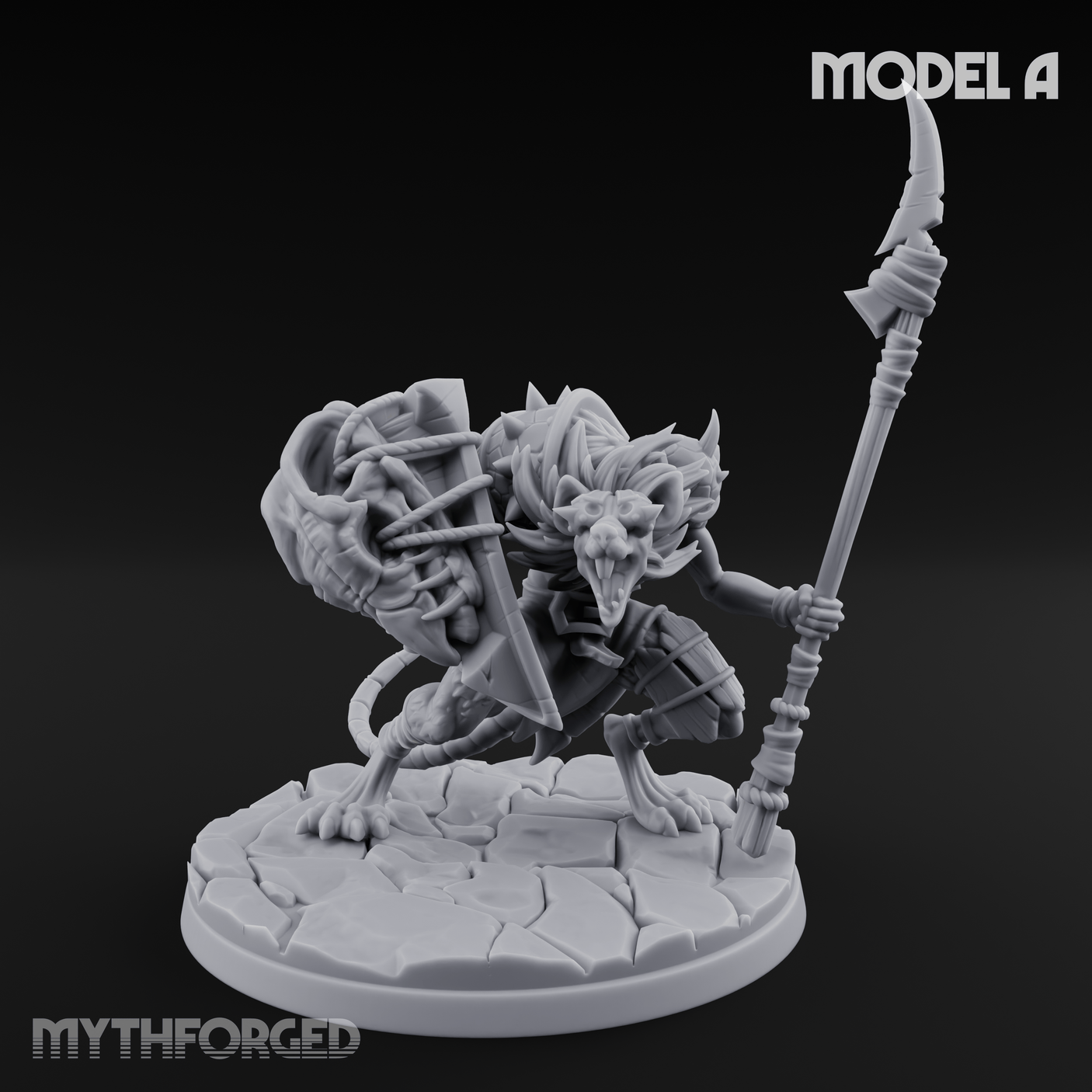 Staff Wielding Fangs Ratfolk A Miniature for Dungeons and Dragons, Pathfinder or other TTRPGs