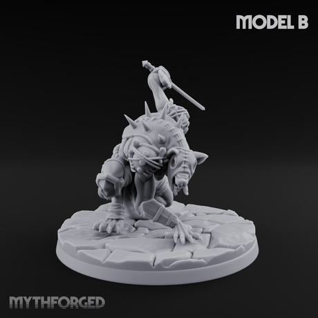 Staff Wielding Fangs Ratfolk B Miniature for Dungeons and Dragons, Pathfinder or other TTRPGs