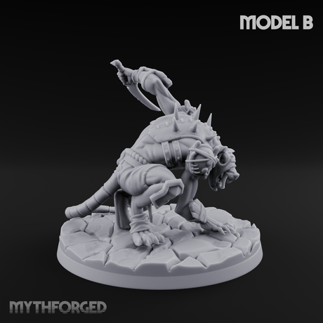 Staff Wielding Fangs Ratfolk B Miniature for Dungeons and Dragons, Pathfinder or other TTRPGs