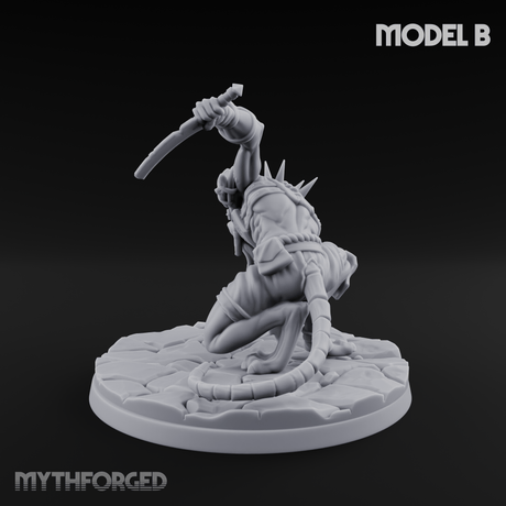 Staff Wielding Fangs Ratfolk B Miniature for Dungeons and Dragons, Pathfinder or other TTRPGs