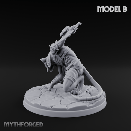 Staff Wielding Fangs Ratfolk B Miniature for Dungeons and Dragons, Pathfinder or other TTRPGs