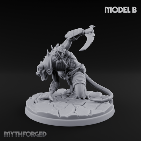Staff Wielding Fangs Ratfolk B Miniature for Dungeons and Dragons, Pathfinder or other TTRPGs