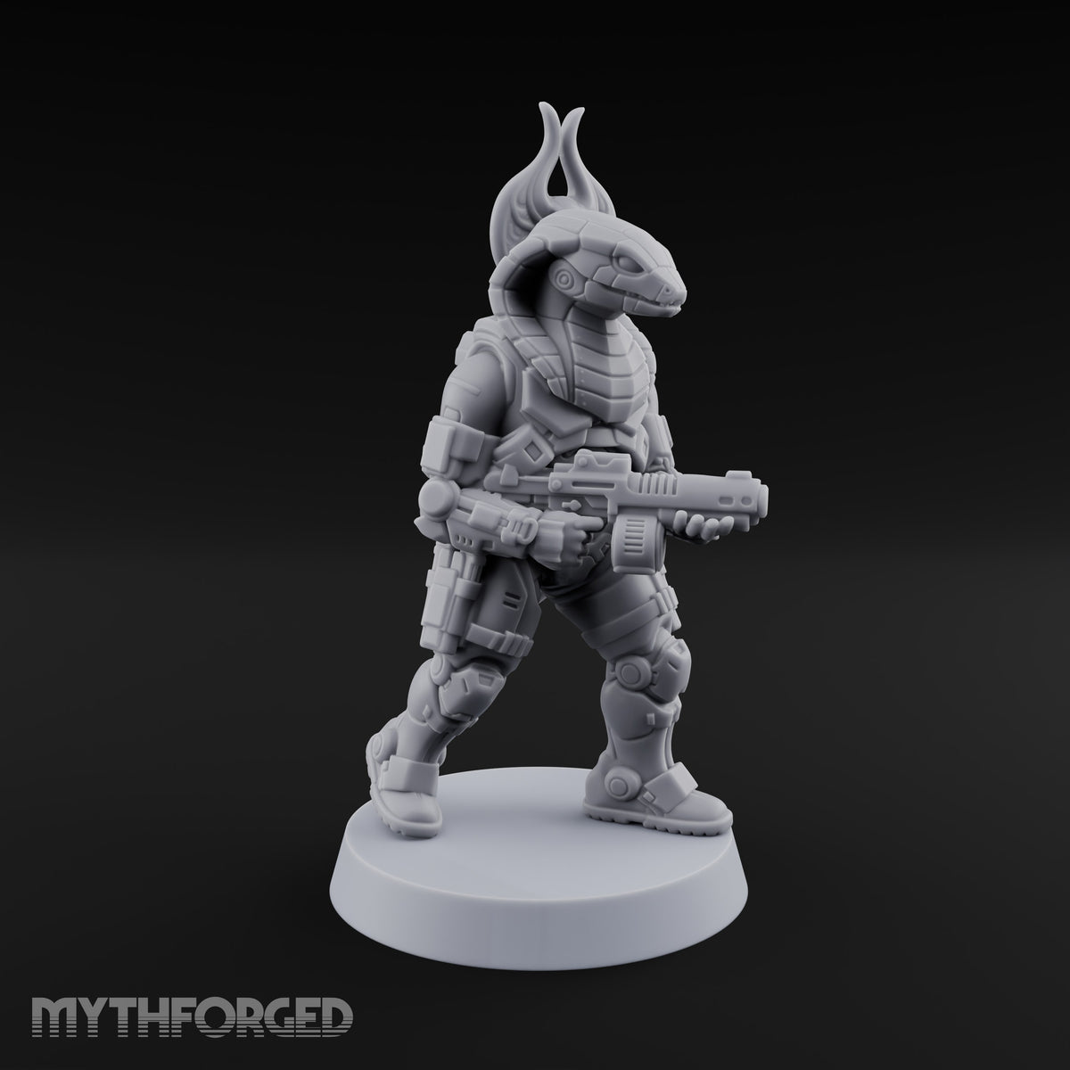 Hood Flared, Safety Off Yuan-ti Pureblood Cobra Soldier with Sci-Fi Rifle — 1