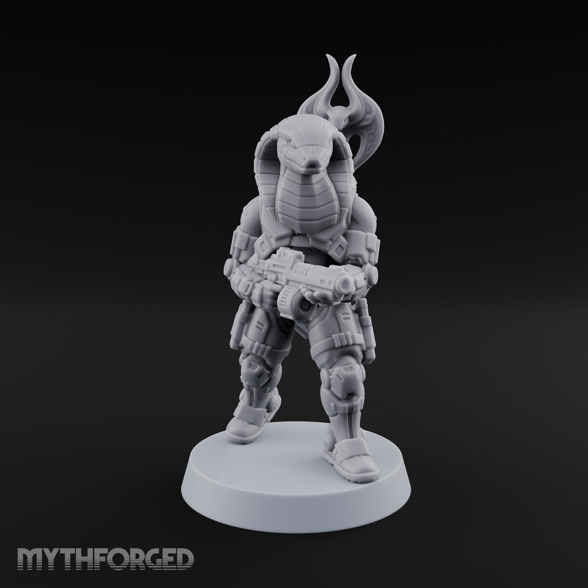 Hood Flared, Safety Off Yuan-ti Pureblood Cobra Soldier with Sci-Fi Rifle — 1
