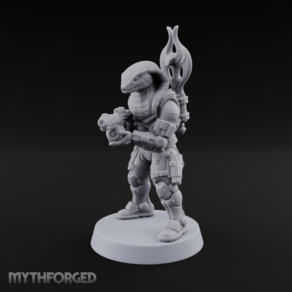 Hood Flared, Safety Off Yuan-ti Pureblood Cobra Soldier with Sci-Fi Rifle — 2