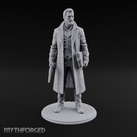 Gun-Toting Dossier-Clutching Human Investigator Miniature for Dungeons and Dragons, Pathfinder or other TTRPGs