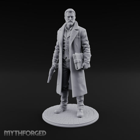 Gun-Toting Dossier-Clutching Human Investigator Miniature for Dungeons and Dragons, Pathfinder or other TTRPGs