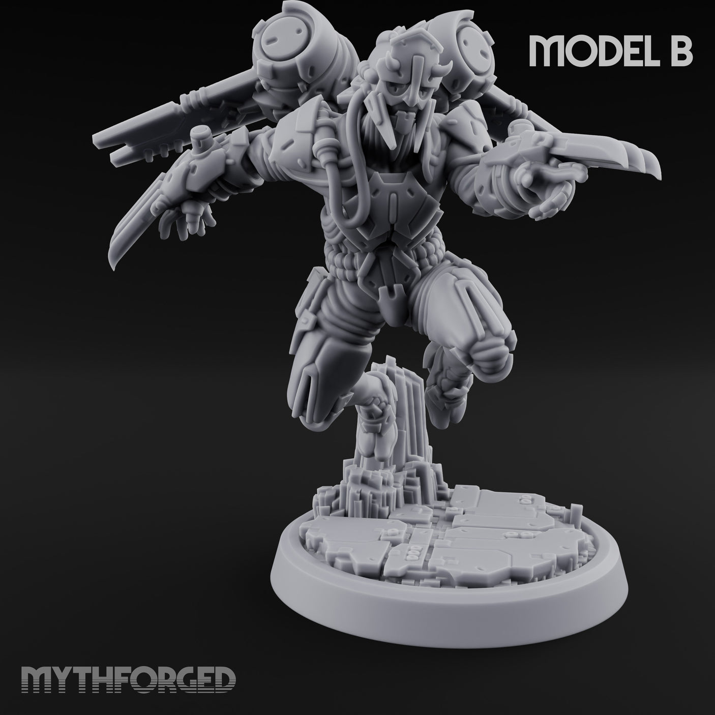 Gun Toting Leaping Warforged Trooper B Miniature for Dungeons and Dragons, Pathfinder or other TTRPGs