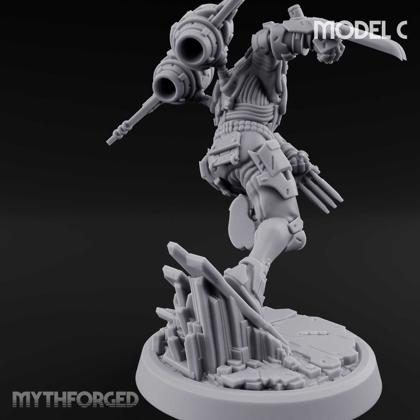 Gun Toting Leaping Warforged Trooper C Miniature for Dungeons and Dragons, Pathfinder or other TTRPGs