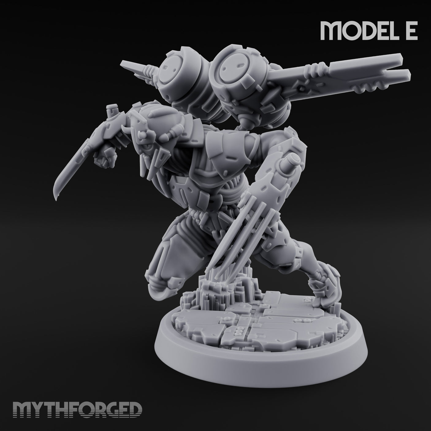 Gun Toting Leaping Warforged Trooper E Miniature for Dungeons and Dragons, Pathfinder or other TTRPGs