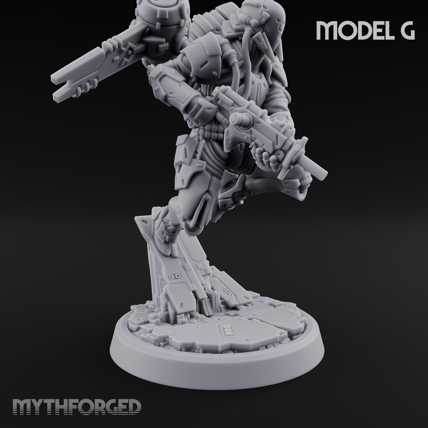 Gun Toting Leaping Warforged Trooper G Miniature for Dungeons and Dragons, Pathfinder or other TTRPGs
