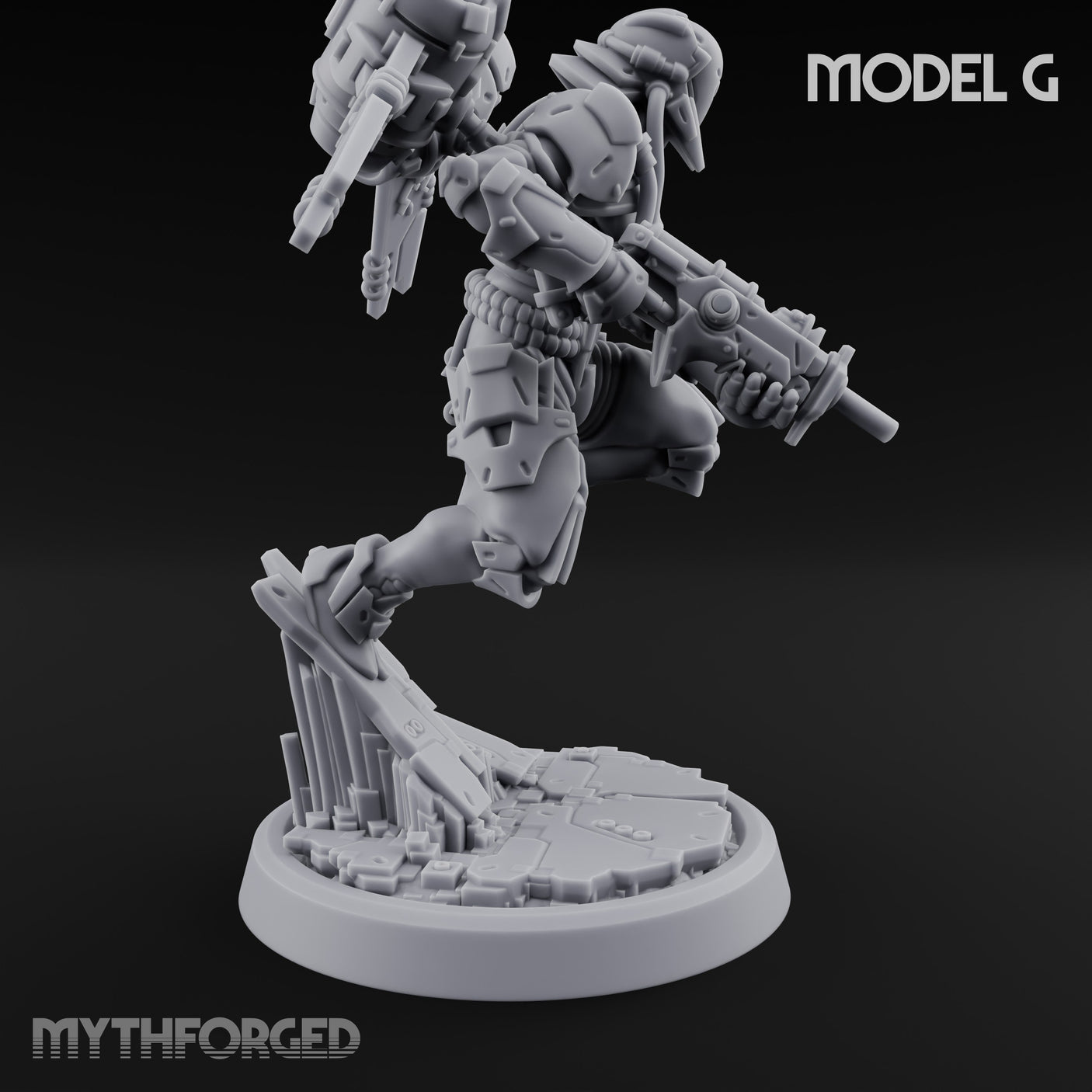 Gun Toting Leaping Warforged Trooper G Miniature for Dungeons and Dragons, Pathfinder or other TTRPGs