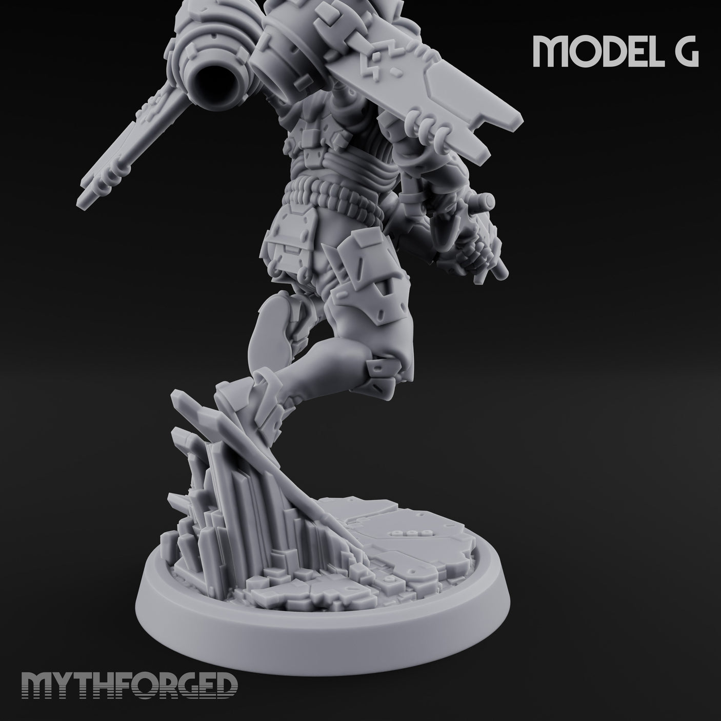 Gun Toting Leaping Warforged Trooper G Miniature for Dungeons and Dragons, Pathfinder or other TTRPGs
