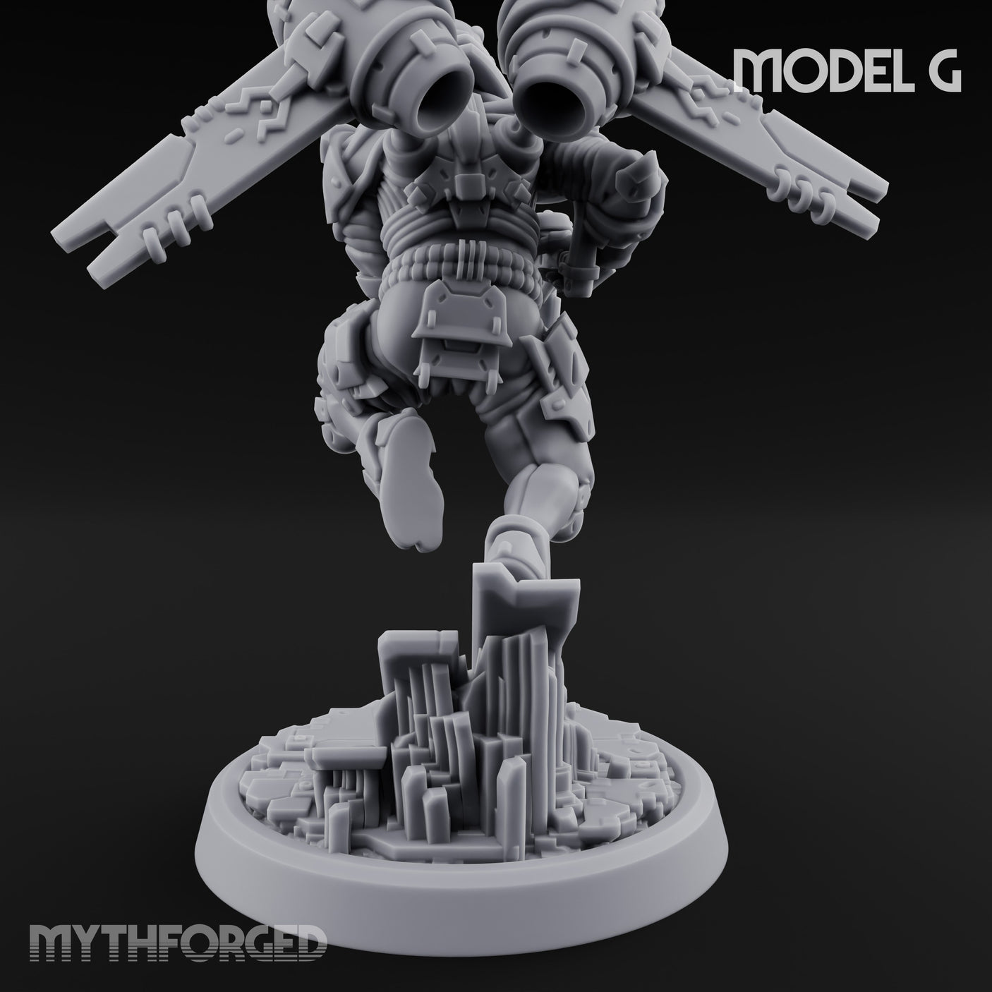 Gun Toting Leaping Warforged Trooper G Miniature for Dungeons and Dragons, Pathfinder or other TTRPGs