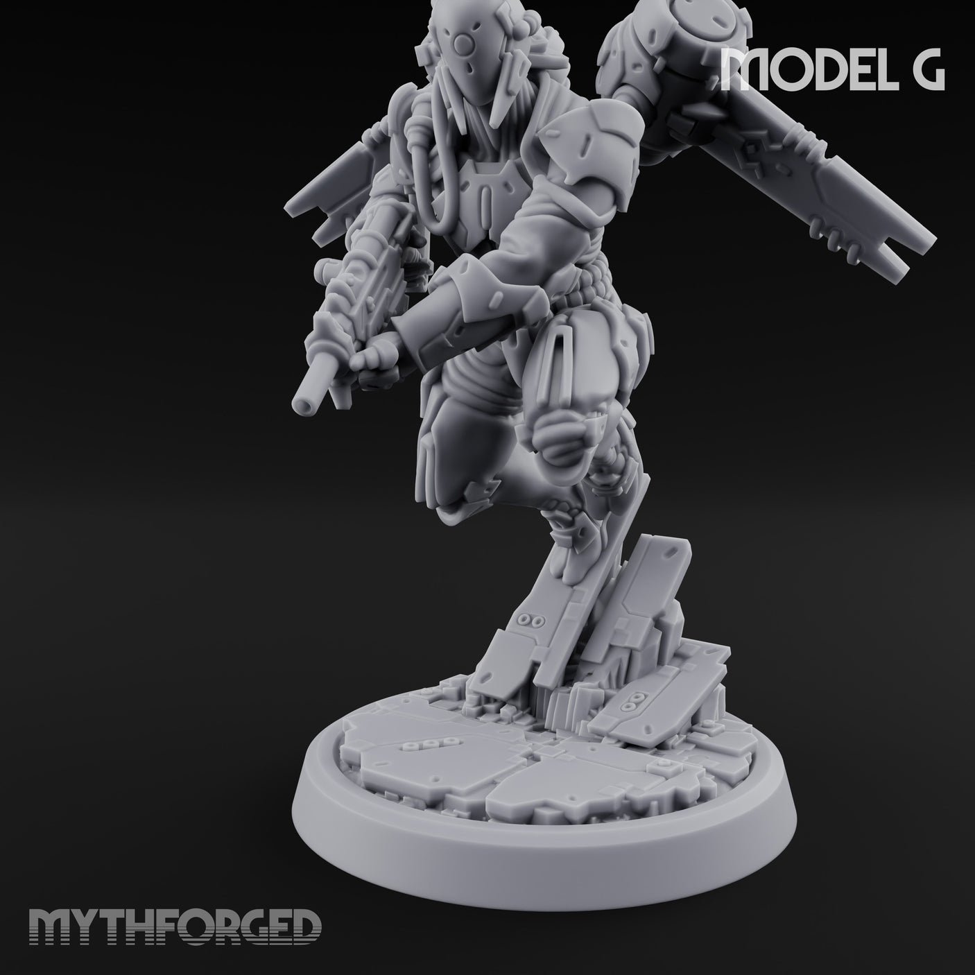 Gun Toting Leaping Warforged Trooper G Miniature for Dungeons and Dragons, Pathfinder or other TTRPGs