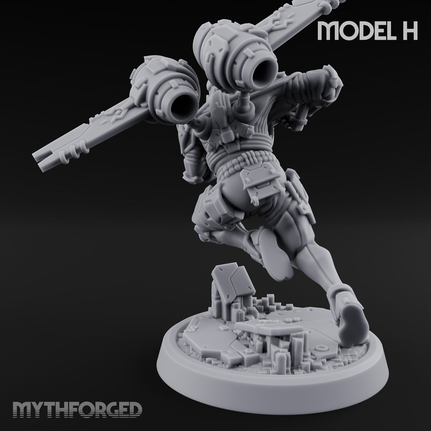 Gun Toting Leaping Warforged Trooper H Miniature for Dungeons and Dragons, Pathfinder or other TTRPGs