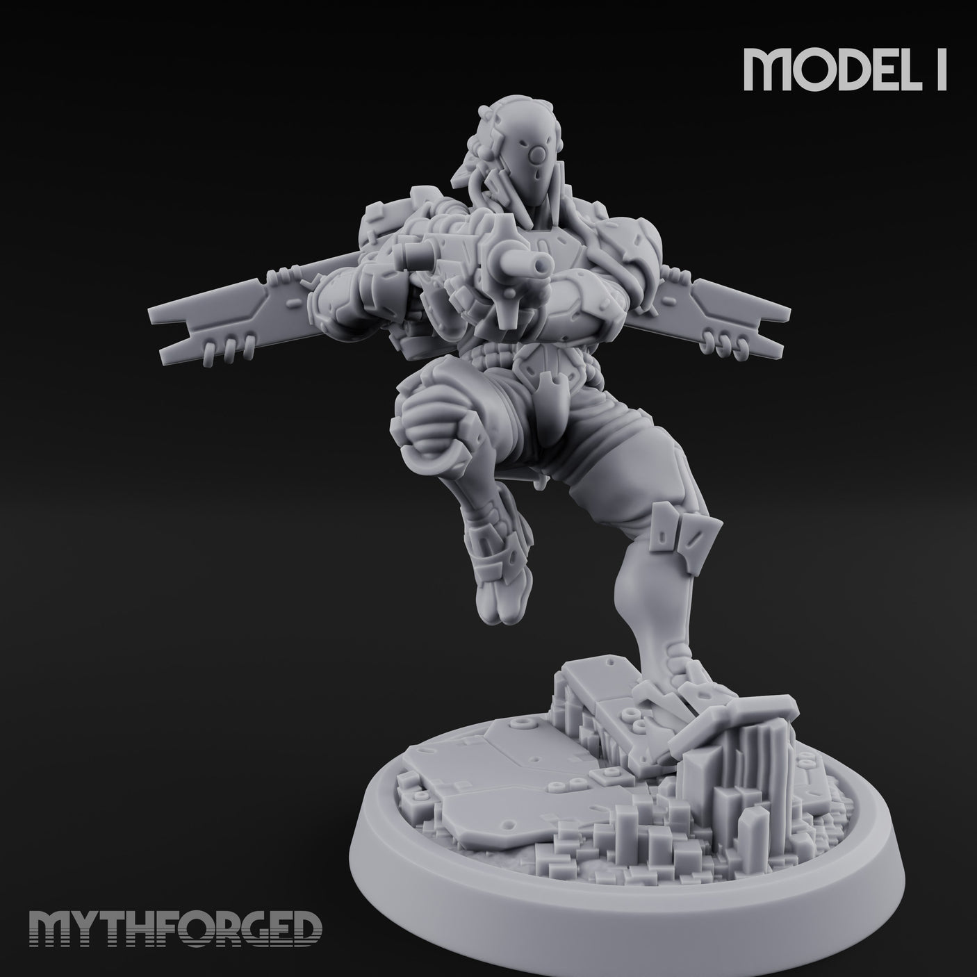 Gun Toting Leaping Warforged Trooper I Miniature for Dungeons and Dragons, Pathfinder or other TTRPGs