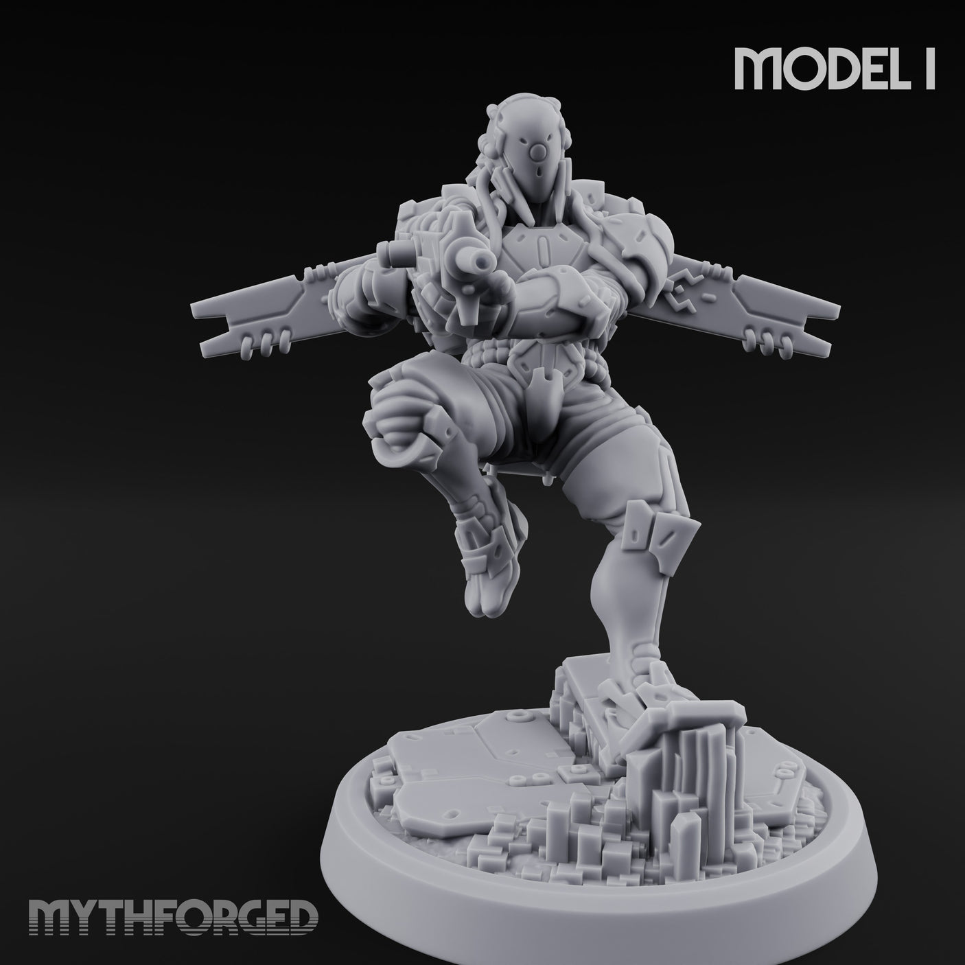 Gun Toting Leaping Warforged Trooper I Miniature for Dungeons and Dragons, Pathfinder or other TTRPGs