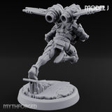 Gun Toting Leaping Warforged Trooper J Miniature for Dungeons and Dragons, Pathfinder or other TTRPGs