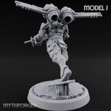 Gun Toting Leaping Warforged Trooper J Miniature for Dungeons and Dragons, Pathfinder or other TTRPGs