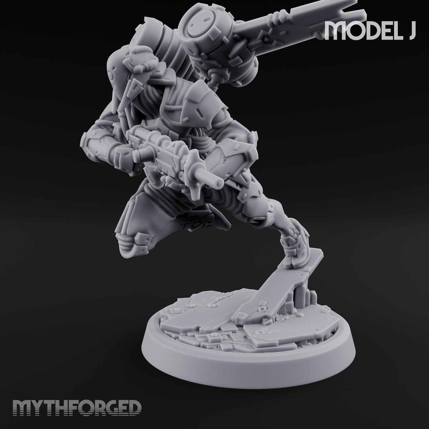 Gun Toting Leaping Warforged Trooper J Miniature for Dungeons and Dragons, Pathfinder or other TTRPGs