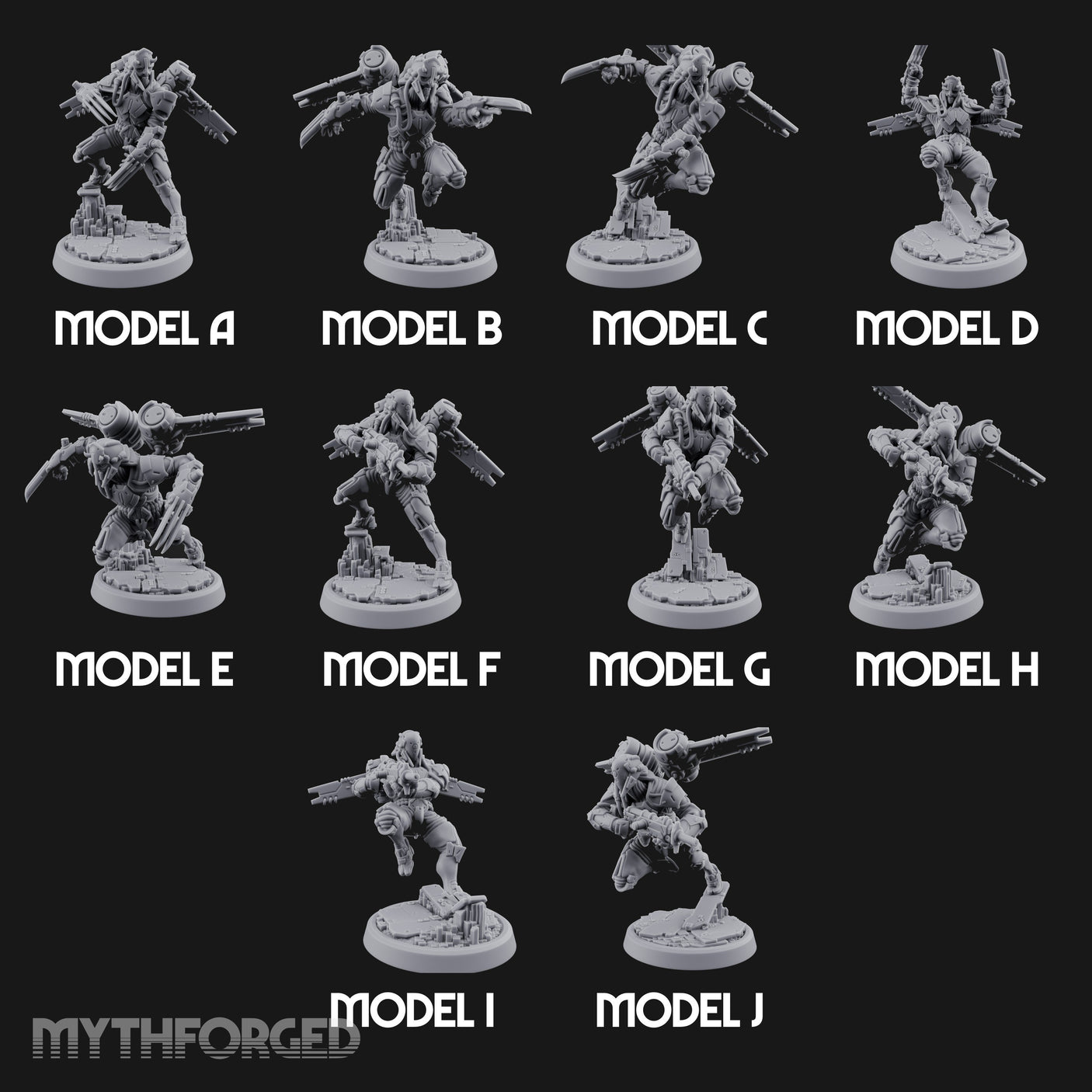 Gun Toting Leaping Warforged Troopers Miniature for Dungeons and Dragons, Pathfinder or other TTRPGs