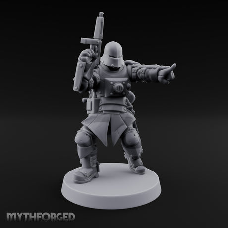 Gun Up Finger Pointing Human Combat Engineer Miniature for Dungeons and Dragons, Pathfinder or other TTRPGs