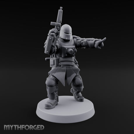 Gun Up Finger Pointing Human Combat Engineer Miniature for Dungeons and Dragons, Pathfinder or other TTRPGs