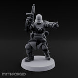 Gun Up Finger Pointing Human Combat Engineer Miniature for Dungeons and Dragons, Pathfinder or other TTRPGs