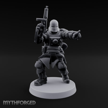 Gun Up Finger Pointing Human Combat Engineer Miniature for Dungeons and Dragons, Pathfinder or other TTRPGs