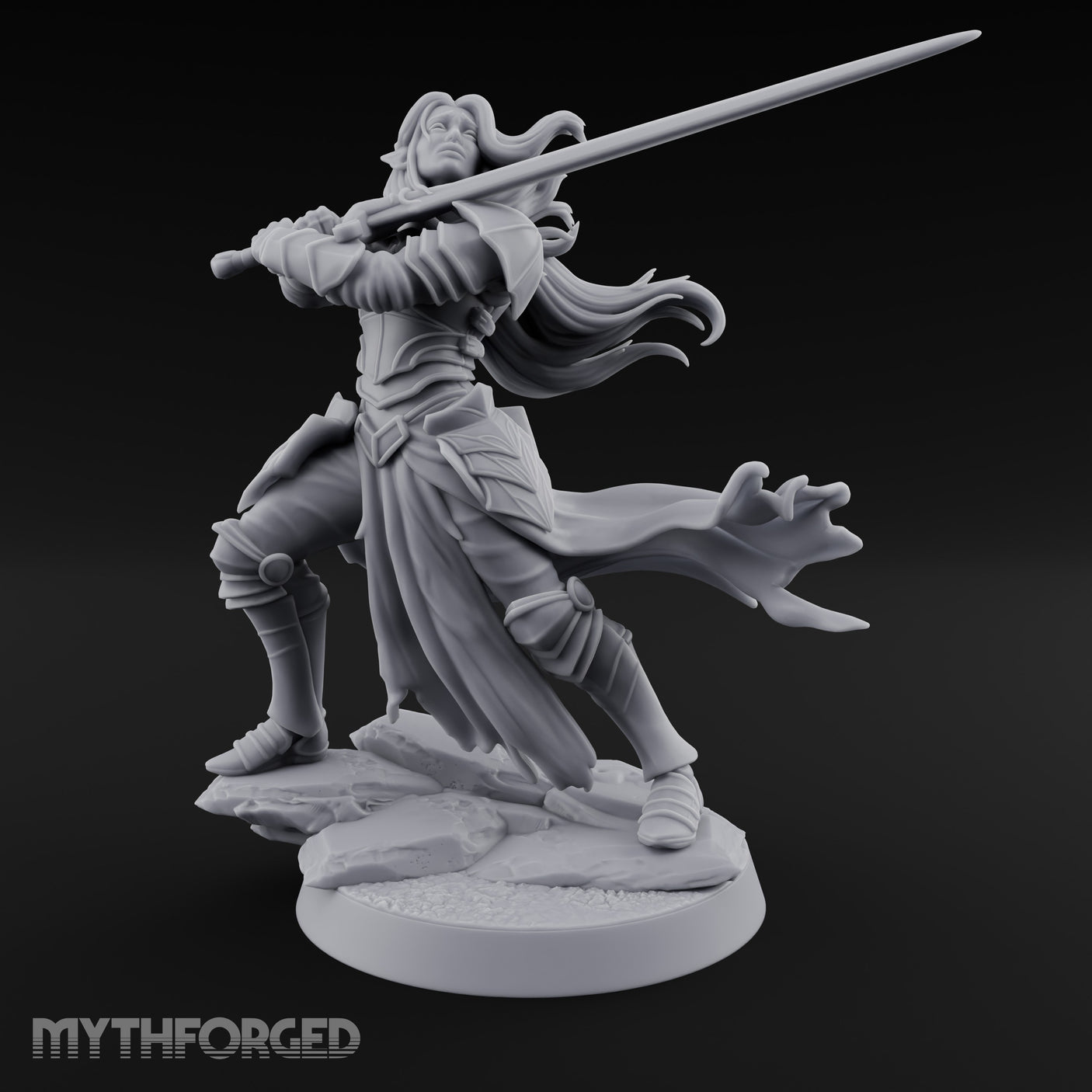 Hair Whipping Sword Raised Elf Swordmaster Miniature for Dungeons and Dragons, Pathfinder or other TTRPGs