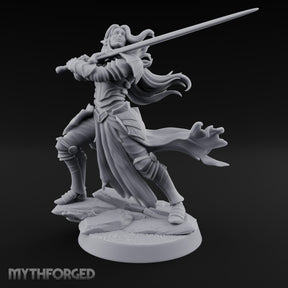 Hair Whipping Sword Raised Elf Swordmaster Miniature for Dungeons and Dragons, Pathfinder or other TTRPGs