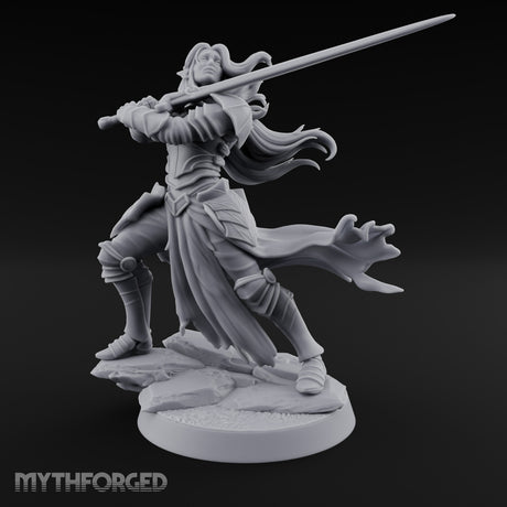 Hair Whipping Sword Raised Elf Swordmaster Miniature for Dungeons and Dragons, Pathfinder or other TTRPGs