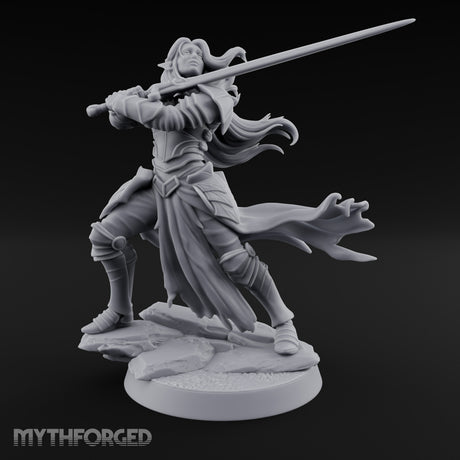 Hair Whipping Sword Raised Elf Swordmaster Miniature for Dungeons and Dragons, Pathfinder or other TTRPGs