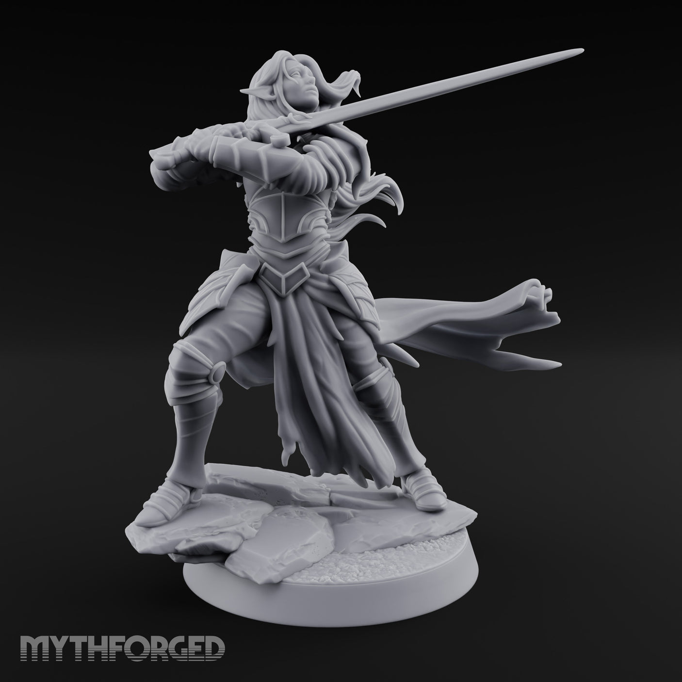 Hair Whipping Sword Raised Elf Swordmaster Miniature for Dungeons and Dragons, Pathfinder or other TTRPGs