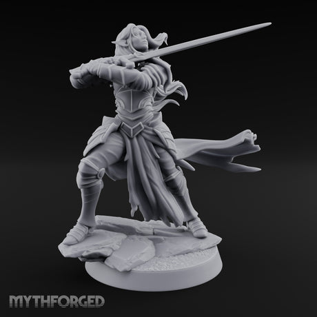 Hair Whipping Sword Raised Elf Swordmaster Miniature for Dungeons and Dragons, Pathfinder or other TTRPGs