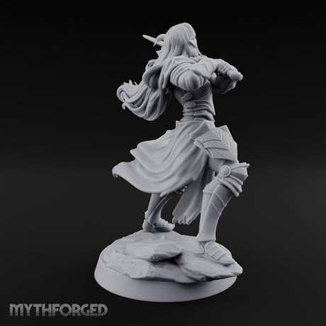 Hair Whipping Sword Raised Elf Swordmaster Miniature for Dungeons and Dragons, Pathfinder or other TTRPGs