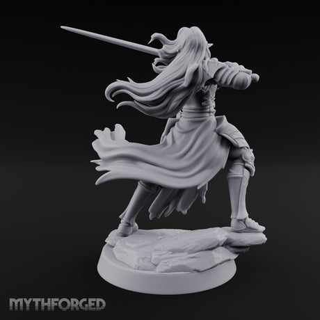Hair Whipping Sword Raised Elf Swordmaster Miniature for Dungeons and Dragons, Pathfinder or other TTRPGs