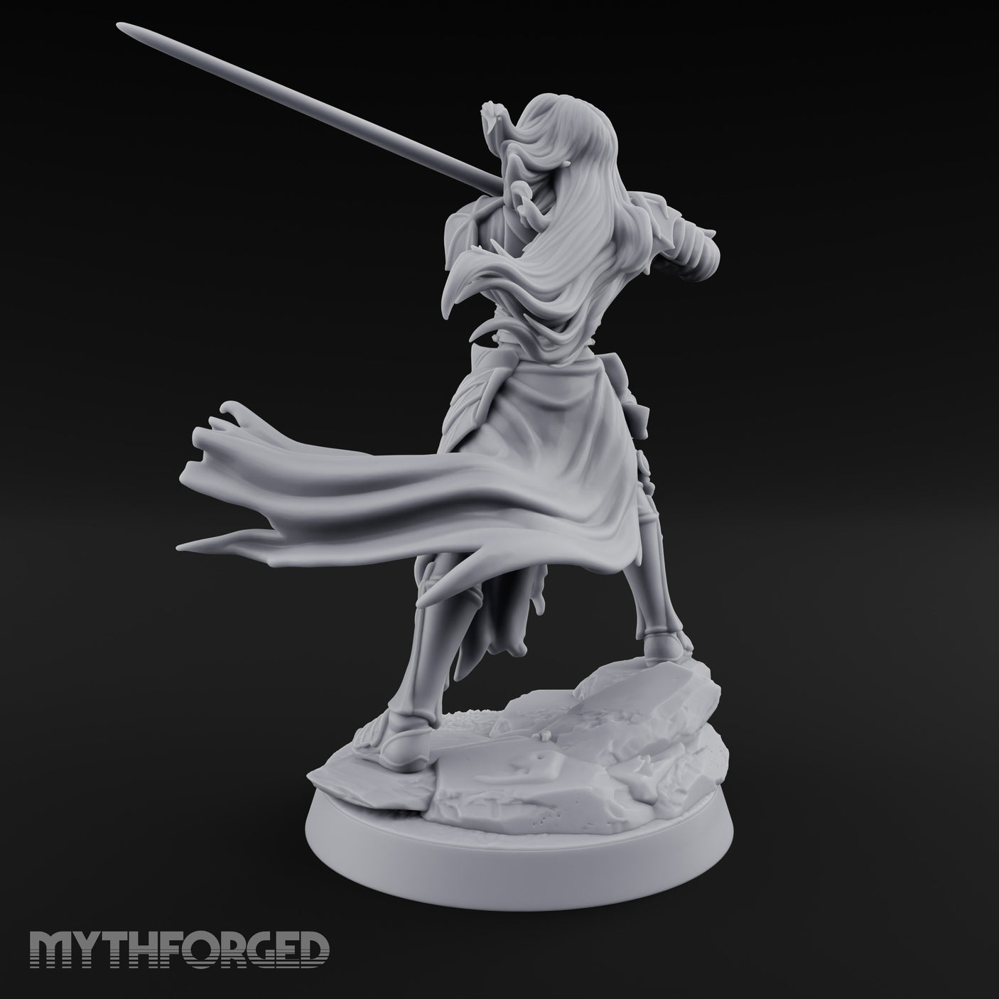 Hair Whipping Sword Raised Elf Swordmaster Miniature for Dungeons and Dragons, Pathfinder or other TTRPGs