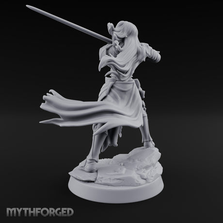 Hair Whipping Sword Raised Elf Swordmaster Miniature for Dungeons and Dragons, Pathfinder or other TTRPGs