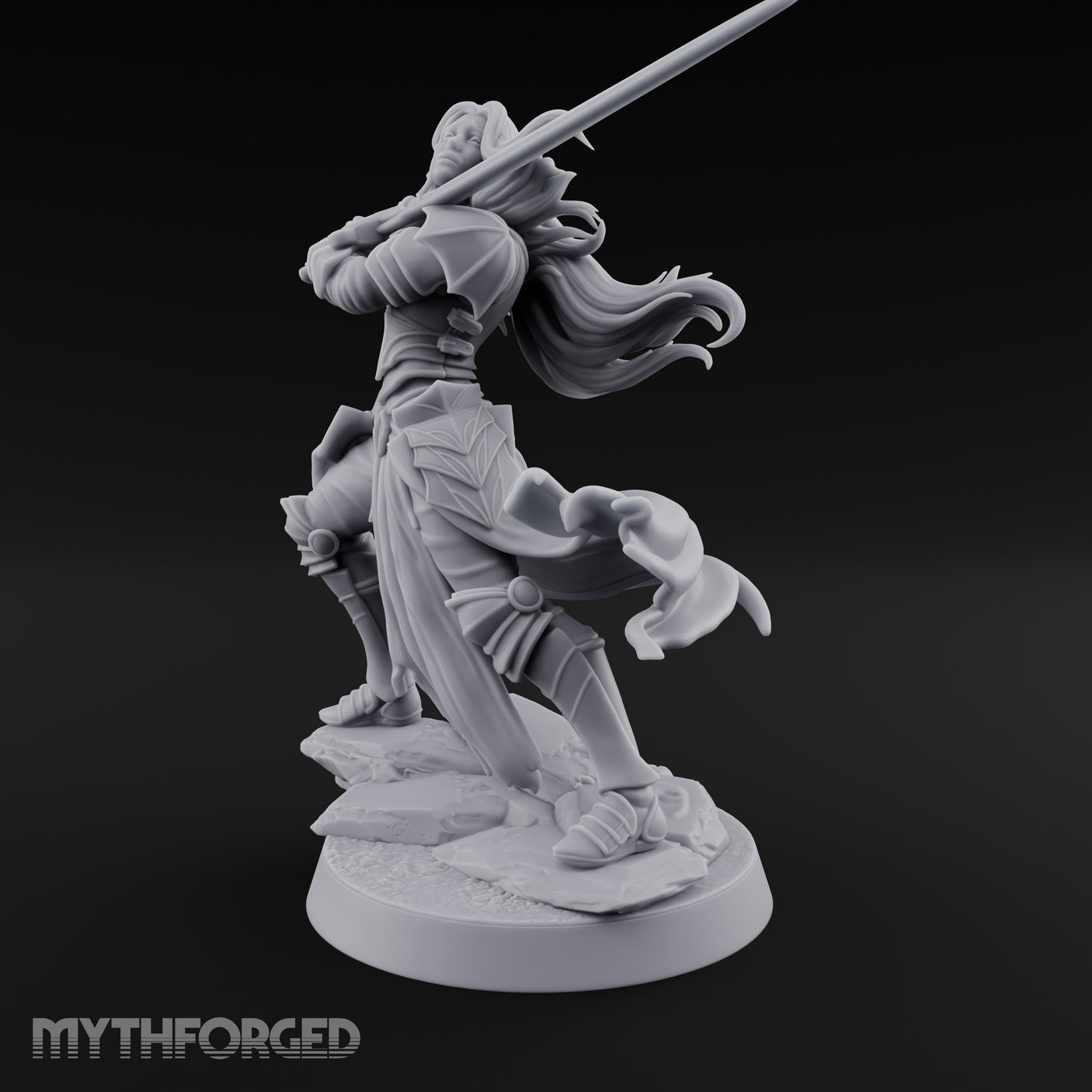 Hair Whipping Sword Raised Elf Swordmaster Miniature for Dungeons and Dragons, Pathfinder or other TTRPGs