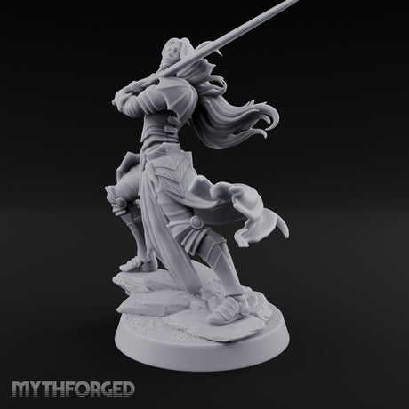 Hair Whipping Sword Raised Elf Swordmaster Miniature for Dungeons and Dragons, Pathfinder or other TTRPGs