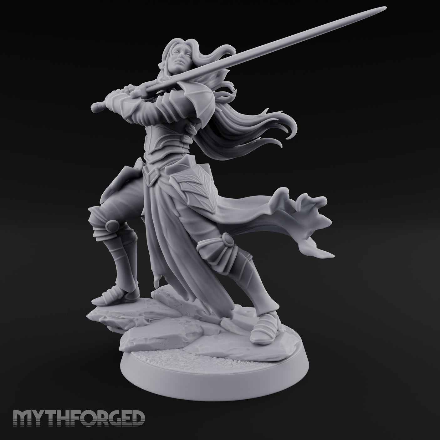 Hair Whipping Sword Raised Elf Swordmaster Miniature for Dungeons and Dragons, Pathfinder or other TTRPGs