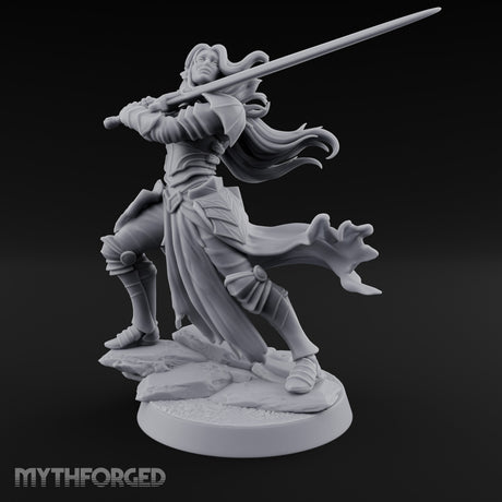 Hair Whipping Sword Raised Elf Swordmaster Miniature for Dungeons and Dragons, Pathfinder or other TTRPGs