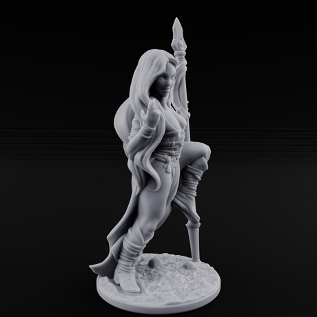 Smirking Spear Leaner Elf Tribeswoman Miniature for Dungeons and Dragons, Pathfinder or other TTRPGs